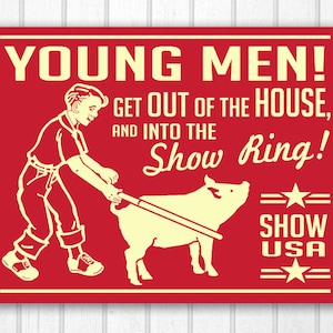 Boys Show Pig Retro Hand Screened Wood Sign image 1