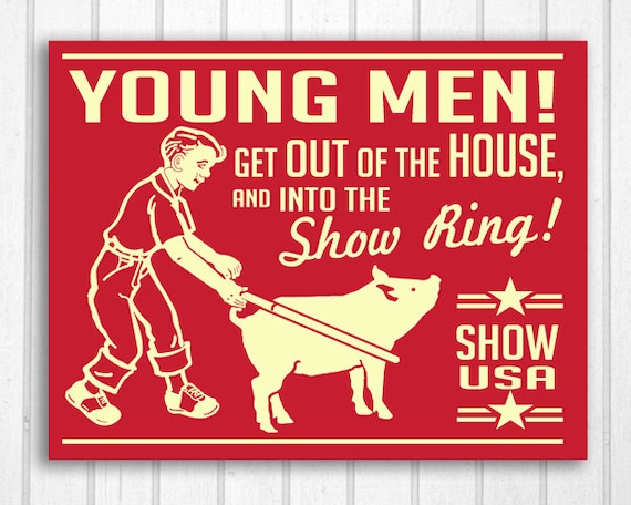 Boys Show Pig Retro Hand Screened Wood Sign
