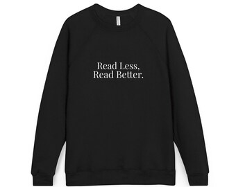 Sudadera «Lee menos, lee mejor» / Sudadera minimalista para amantes de los libros / Ropa literaria / Sudadera de lectura premium