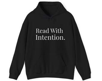 Sudadera con capucha «Lee con intención» / Sudadera minimalista para amantes de los libros / Ropa literaria / Sudadera premium para leer