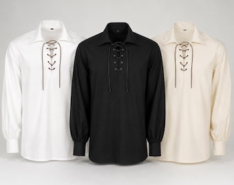 Men's Cotton Kilt Shirt - Scottish Jacobite Ghillie Shirts - Available in Different Color and Sizes