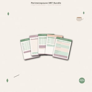 Zestaw do druku z informacjami o objawach HRT w okresie okołomenopauzalnym | 5-stronicowy dziennik hormonalny i menopauzy | Przygotowanie do wizyty u lekarza rodzinnego | Natychmiastowe pobranie pliku PDF
