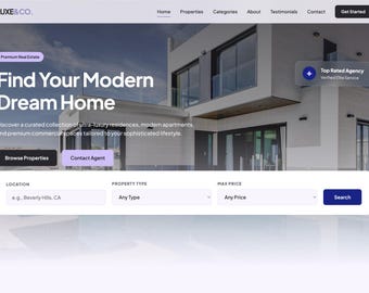 Plantilla para sitio web inmobiliario / Diseño adaptable, colores dinámicos (descarga digital)