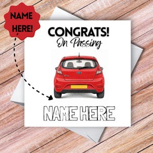 Personalisierte Karte für Fahranfänger mit Ford Fiesta-Motiv: Herzlichen Glückwunsch zum Bestehen der Fahrprüfung!