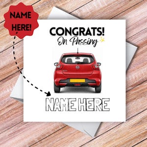 New Driver Card Featuring Nissan Micra, Personalised Congrats with Custom Name