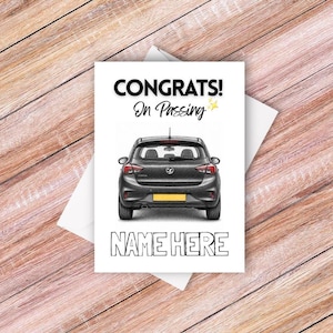 Gepersonaliseerde nieuwe bestuurderskaart voor de Opel Corsa, gefeliciteerd met het behalen van je rijbewijs