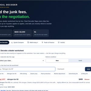 Deal Decoder | Car Dealer Fee Decoder & Out-the-Door Quote Comparison Tool | Interactive HTML App