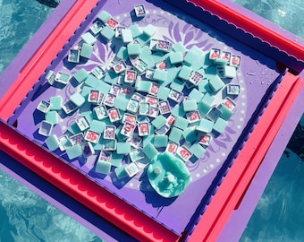 Floating Travel Mahjong Tiles: Mermaids and Mingos Pink, Purple and Mint Green