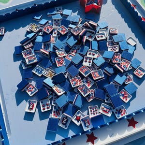 Floating Travel Mahjong Tiles: Fireworks and Flowers Red, White and Blue image 6