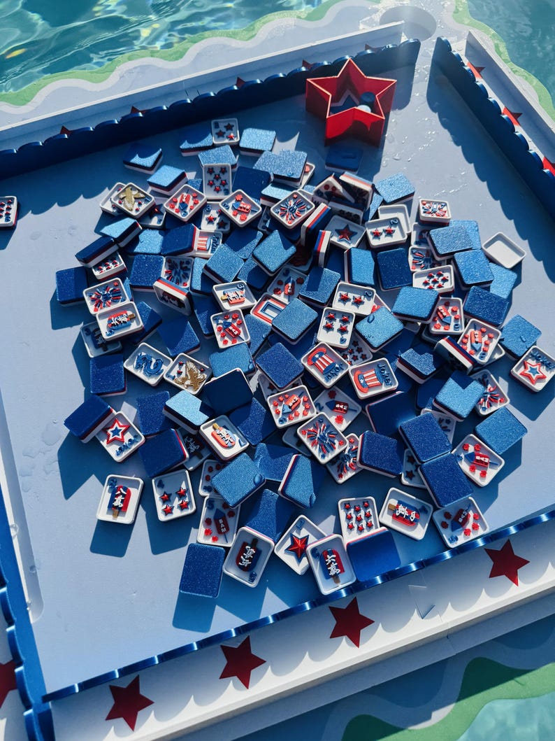 Floating Travel Mahjong Tiles: Fireworks and Flowers Red, White and Blue image 6