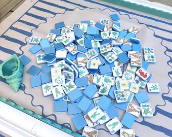 Floating Travel Mahjong Tiles: Sun and Sand Castles Beach Themed