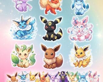 Zestaw naklejek PNG z uroczymi kawaii stworzeniami, 10 cyfrowych projektów clipart do planerów, sublimacji i scrapbookingu