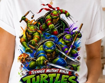 Ninja Turtles PNG-Bundle (2er-Pack), Turtle Power Clipart, Comic-Cartoon, TMNT-inspiriertes T-Shirt (Digitaler Download)