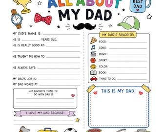 Wszystko o moim tacie, Kwestionariusz na Dzień Ojca do druku, Kolorowanka (do pobrania w formacie PDF)