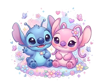 Śliczny ścieg PNG, różowo-niebieska postać PNG, kawaii kwiatowa gwiazdka clipart, uroczy wzór sublimacji, koszulka Cricut PNG, pobieranie cyfrowe