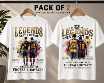 Ronaldo Messi Fußballlegenden T-Shirt-Design (2er-Pack), Legenden gehen nie in Rente