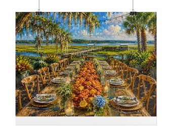 Coastal Dinner Table Rolled Posters | Seaside Landscape, Southern Live Oak