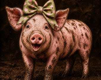 Stampa artistica "Petunia Pig Farmhouse Whimsy" (Download digitale)