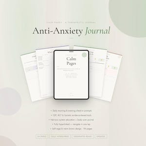 Guided Anxiety Journal, CBT Worksheets, ACT, Somatic Tools, GoodNotes Anxiety Planner, Mindfulness Journal, Anxiety Workbook,Hyperlinked PDF