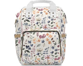 Mochila cambiador multifuncional con estampado floral — Mochila espaciosa para cambiar pañales