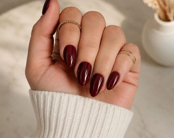 Wine Red Almond Press On Nails 24 Piece Set Elegant
