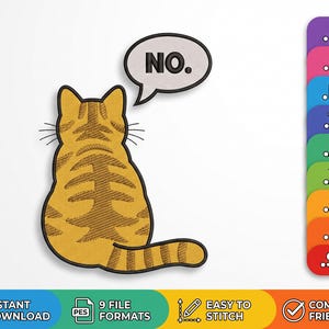 Funny Cat Machine Embroidery Design, NO Cat Embroidery File, Digital Download, Machine Embroidery File