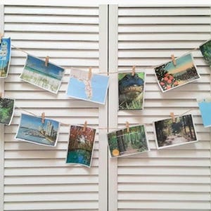 Photo Display Hanger, Natural Wood Clothespins, Jute Twine Wall Decor