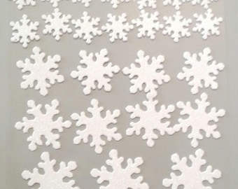 25 Glitter Foam Die Cut White Snowflake Stickers