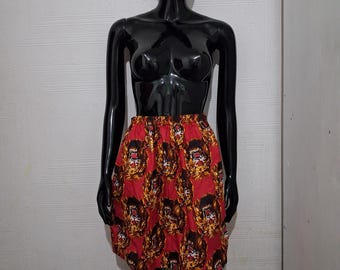 African Print Ankara Short Skirt with Pockets, Scarf, Belt