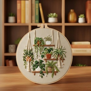 Plants Bouquet Embroidery Kit for Beginners – Modern Botanical Hand Embroidery Kit with Hoop, DIY Craft Starter Set, Gift for Her