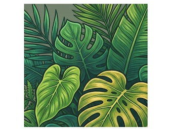 Toalha de rosto com estampa de folha de Monstera tropical | Estampa botânica da selva verde