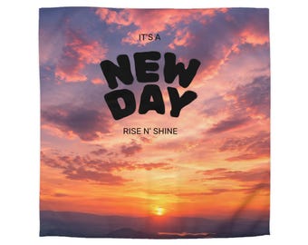 Funda nórdica New Day Sunrise / Decoración motivacional para el dormitorio con temática de amanecer
