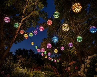 Guirnalda de luces solares marroquíes, decoración bohemia para jardín y patio, 8 modos, blanco cálido.