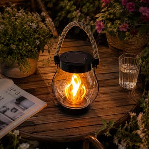 Vintage Solar Lantern, Flickering Flame Outdoor Light, Rustic Hanging Garden Decor