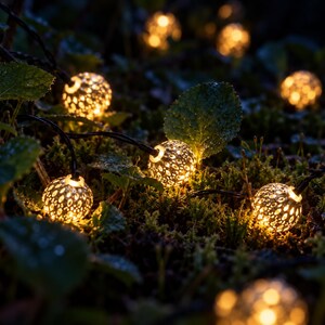 Moroccan Solar Lantern String Lights, Boho Garden Patio Decor, 8 Modes, Warm White
