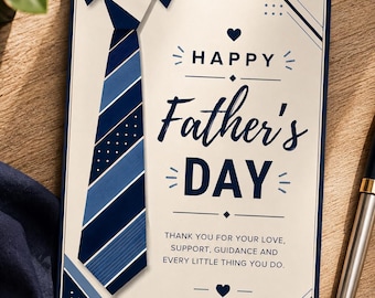 Biglietto di auguri per la Festa del Papà con abito e cravatta - Modello modificabile su Canva - Download digitale