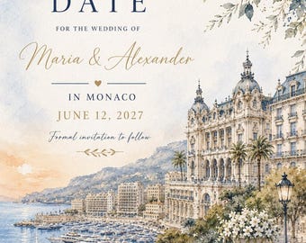 Invito di matrimonio a Monaco - Save the Date - Modello modificabile in Canva - Download digitale