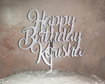 Custom Personalized Happy Birthday Cake Topper Glitter