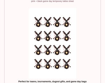 Softball Team Temporary Tattoos, Pink Black Game Day Pack