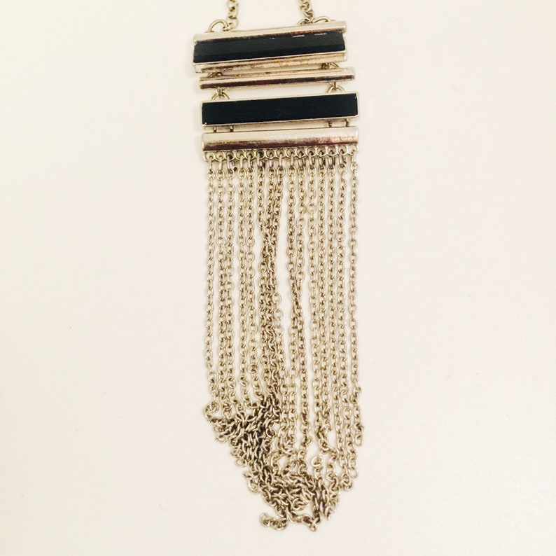 Chain Tassel Vintage Jewelry Vintage Black And Silver Necklace