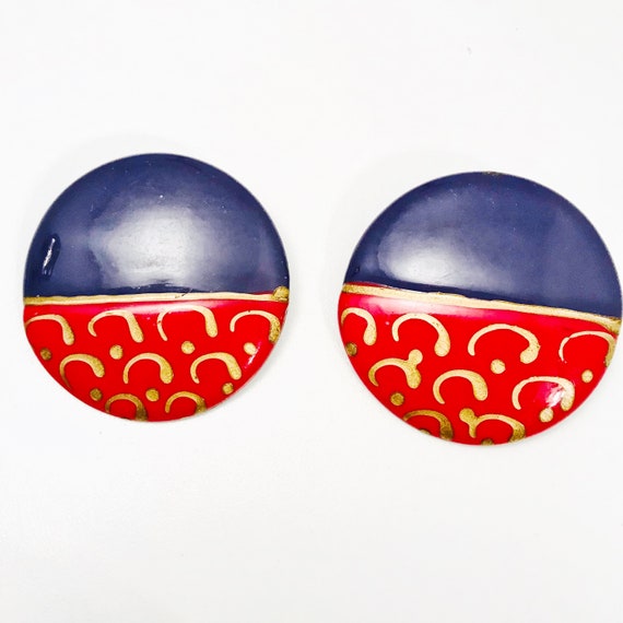 Vintage Mod Statement Earrings, Pierced Circular … - image 2