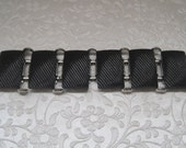 Vintage Jewelry Bracelet Marked CLAUDETTE Extremely Rare Black Silver Wide Link Bracelet Statement Piece 1950's Mid Century