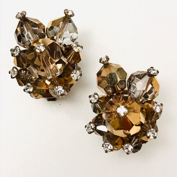 Fabulous Clear Topaz Bead And Rhinestone Clip On … - image 1
