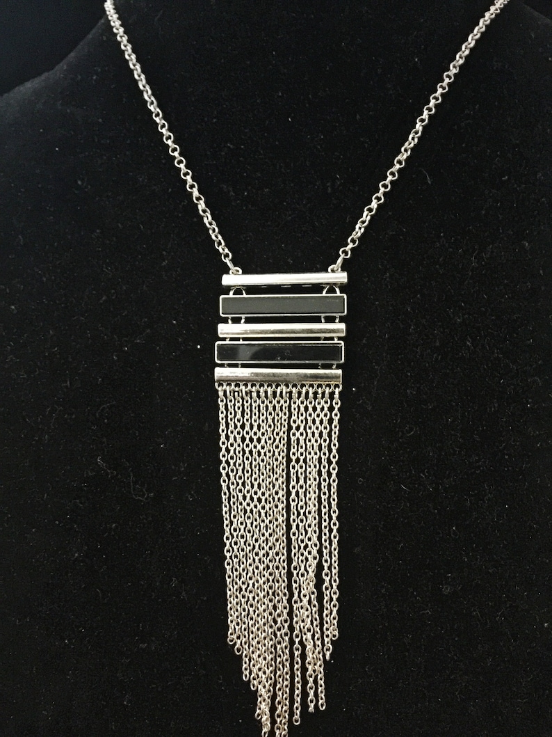 Chain Tassel Vintage Jewelry Vintage Black And Silver Necklace
