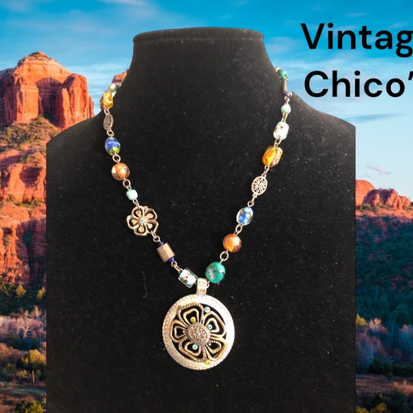 CHICO'S Vintages Necklace, Desert Colors, Medallion, Southwestern, Vintage Jewelry, Pendant Necklace, Boho Chic