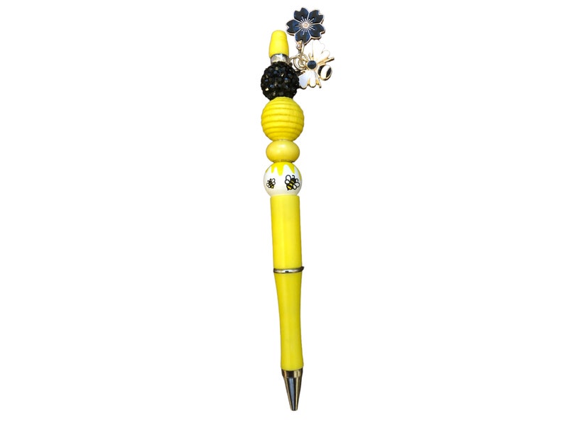 Beaded Pen: Bee & Flower Charms, 2 Bonus Ink Refills, Yellow, Black ...