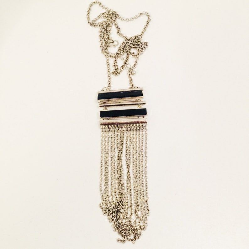 Chain Tassel Vintage Jewelry Vintage Black And Silver Necklace