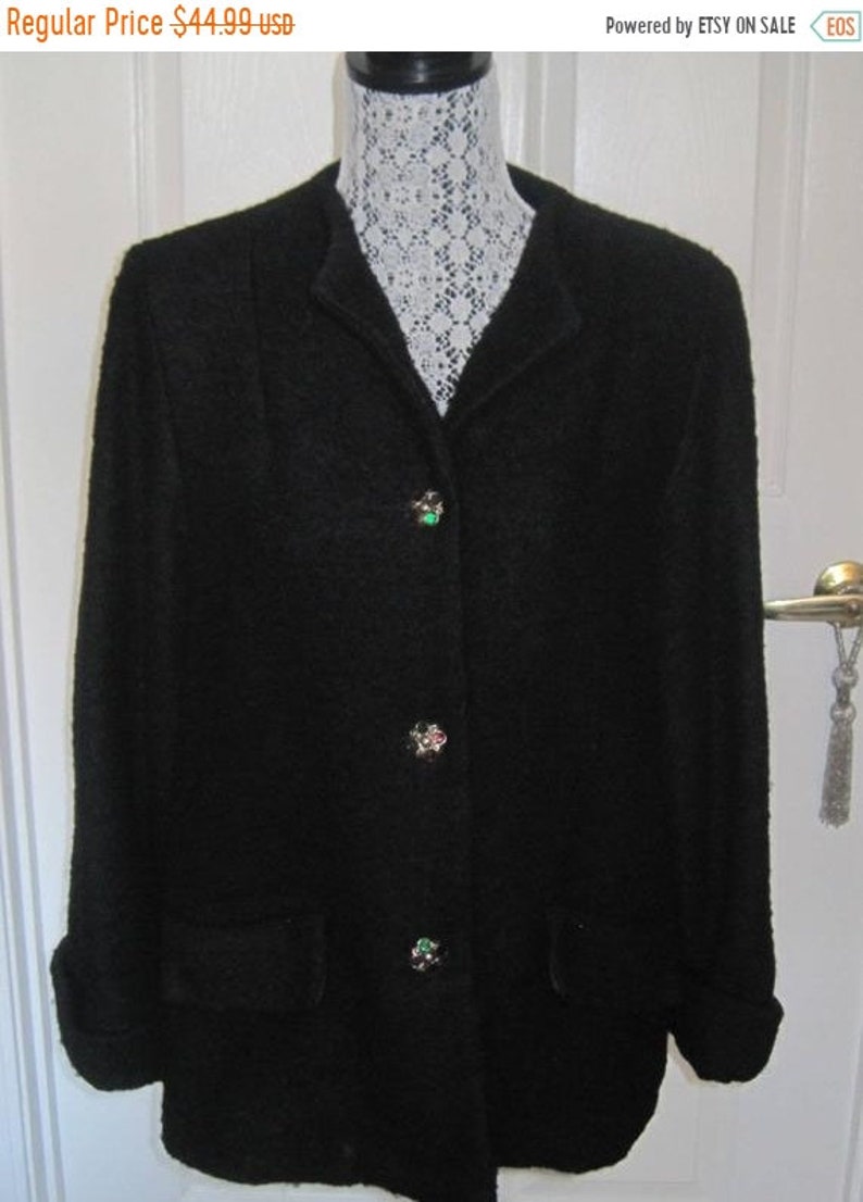 CAROLE Litttle Loose Fit Vintage Coat Jeweled Buttons ON SALE Black Swing JacketCoat Can Fit Sizes 6 to 10