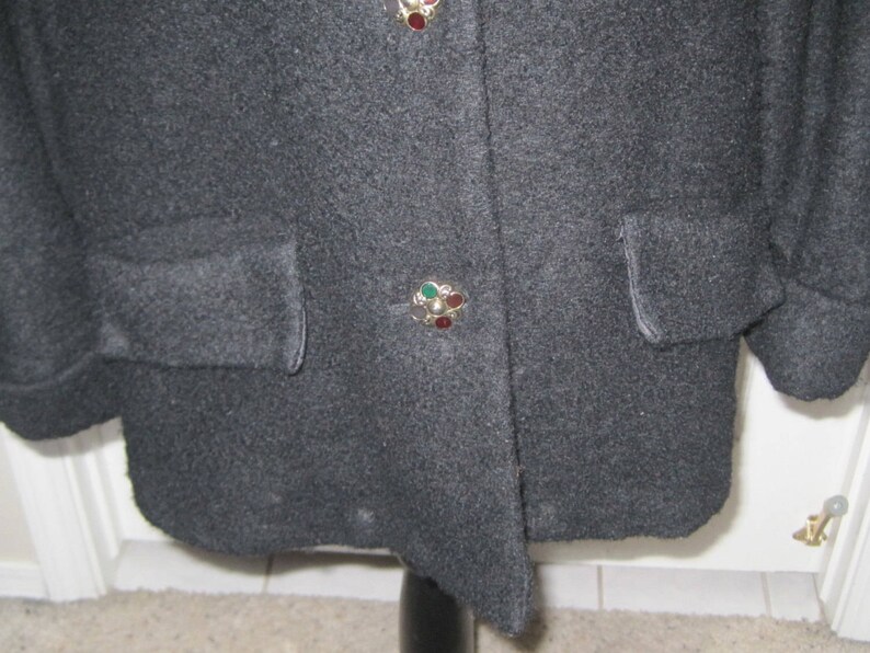 CAROLE Litttle Loose Fit Vintage Coat Jeweled Buttons ON SALE Black Swing JacketCoat Can Fit Sizes 6 to 10