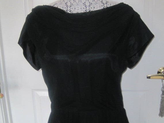 Vintage Black Cocktail Dress, 1950's Satin And Ch… - image 2